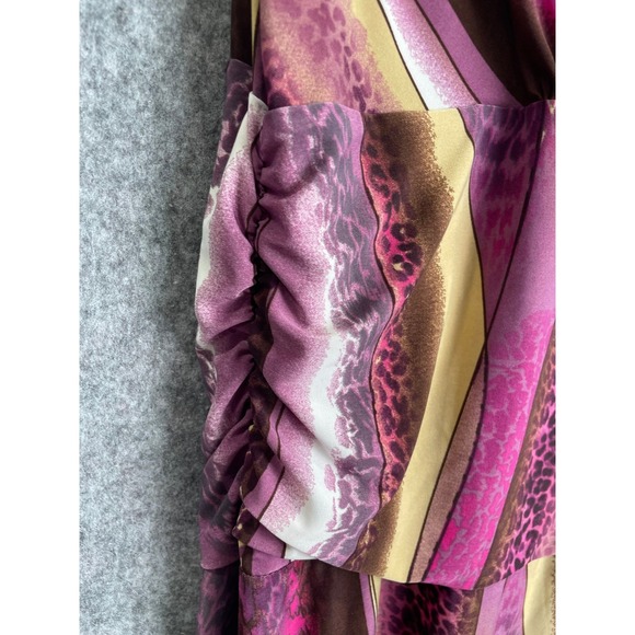 Long Elegant Legs LEL‎ Purple Brown Stripe Print Wrap Midi Dress Tall Large - Picture 5 of 6